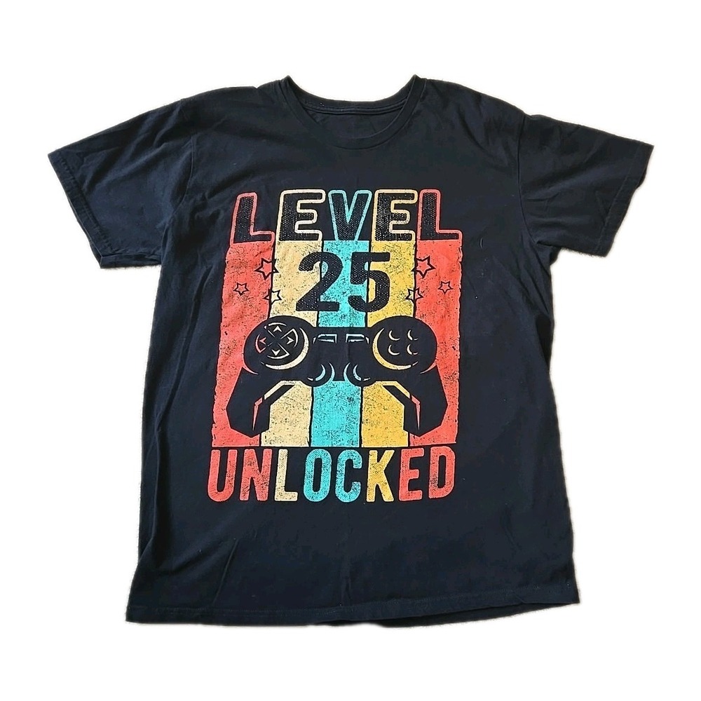 Unisex Level 25 Unlocked 25th Birthday Gaming‎ T-Shirt, L 100% Cotton